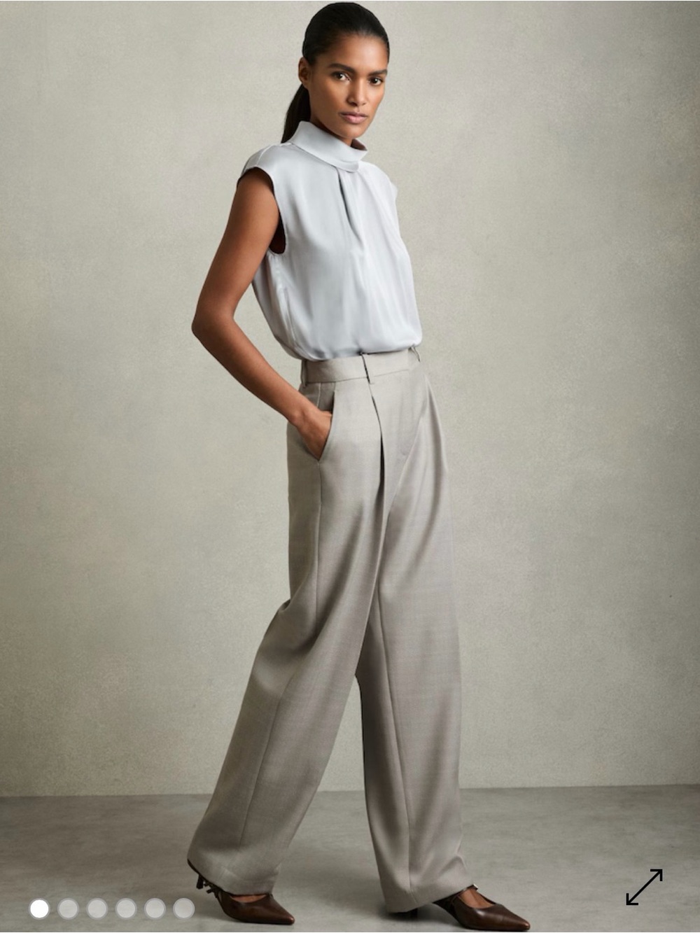 NWT REISS Harper Textured Wide Leg Wool Blend Trousers Gray US 12R